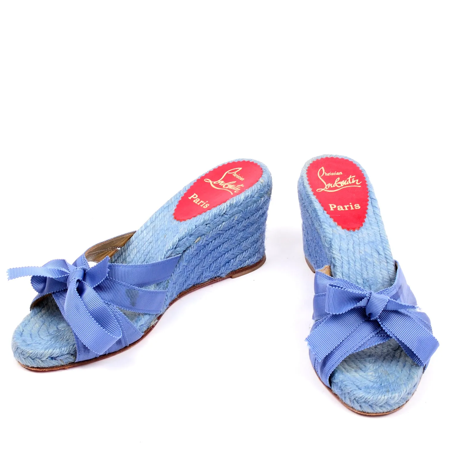 Christian Louboutin Shoes Blue Espadrille Bow Wedge Sandals Size 37