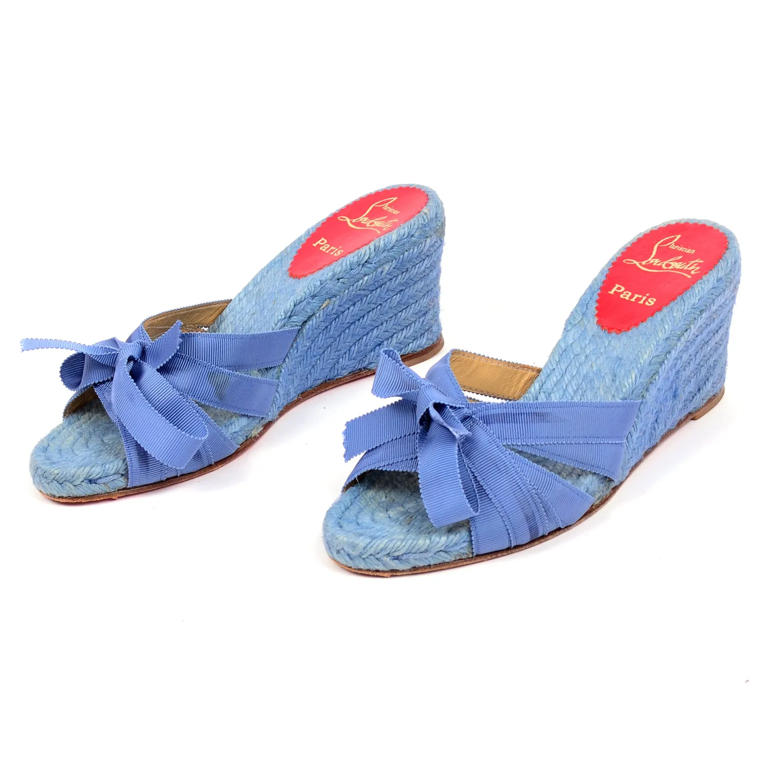 Christian Louboutin Shoes Blue Espadrille Bow Wedge Sandals Size 37