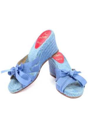 Christian Louboutin Shoes Blue Espadrille Bow Wedge Sandals Size 37