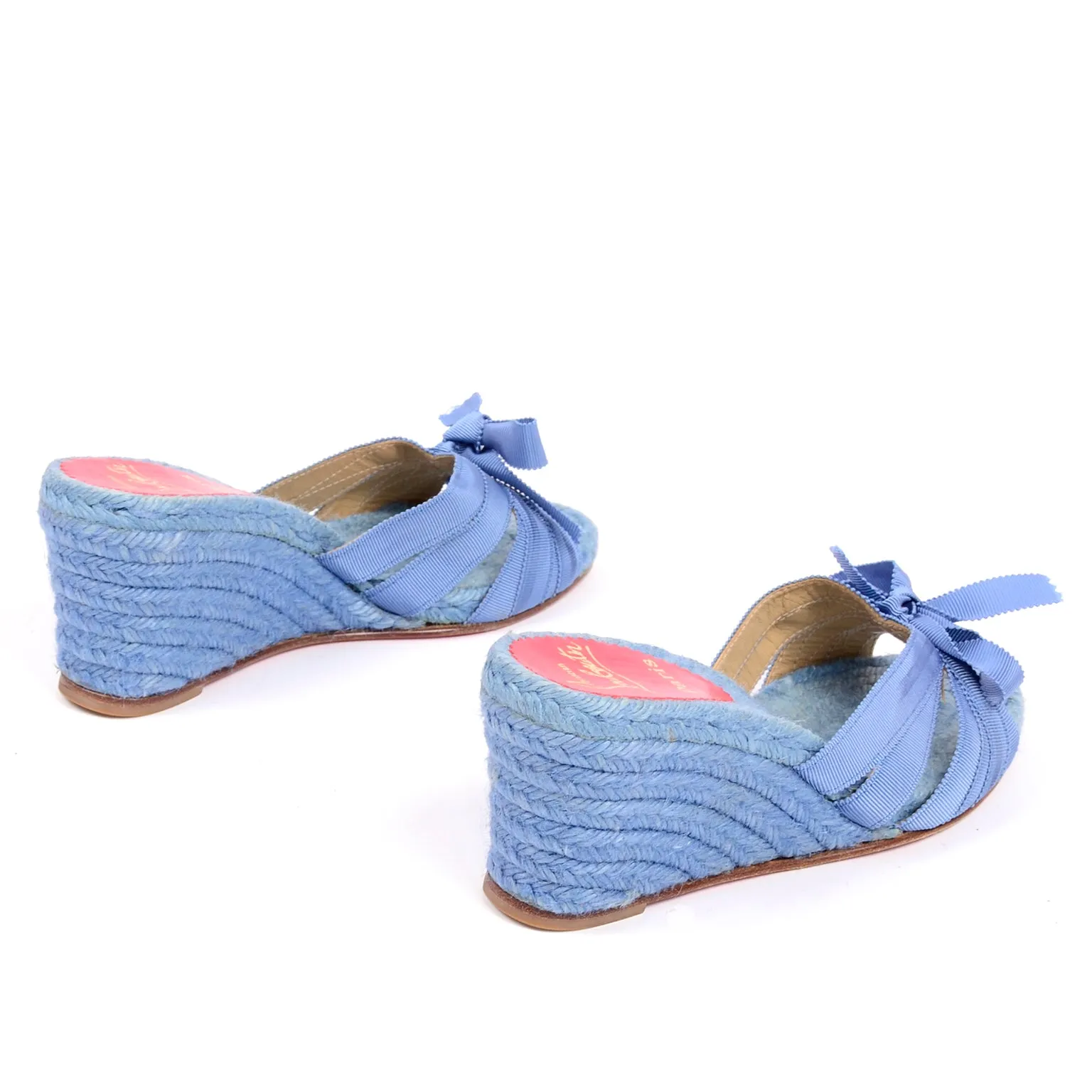 Christian Louboutin Shoes Blue Espadrille Bow Wedge Sandals Size 37