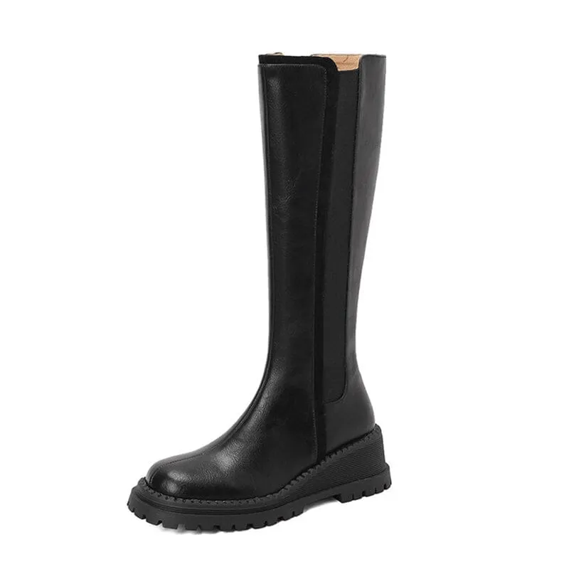 Chunky Knee High Boots Riding Boots for Women in Black/Brown Leather