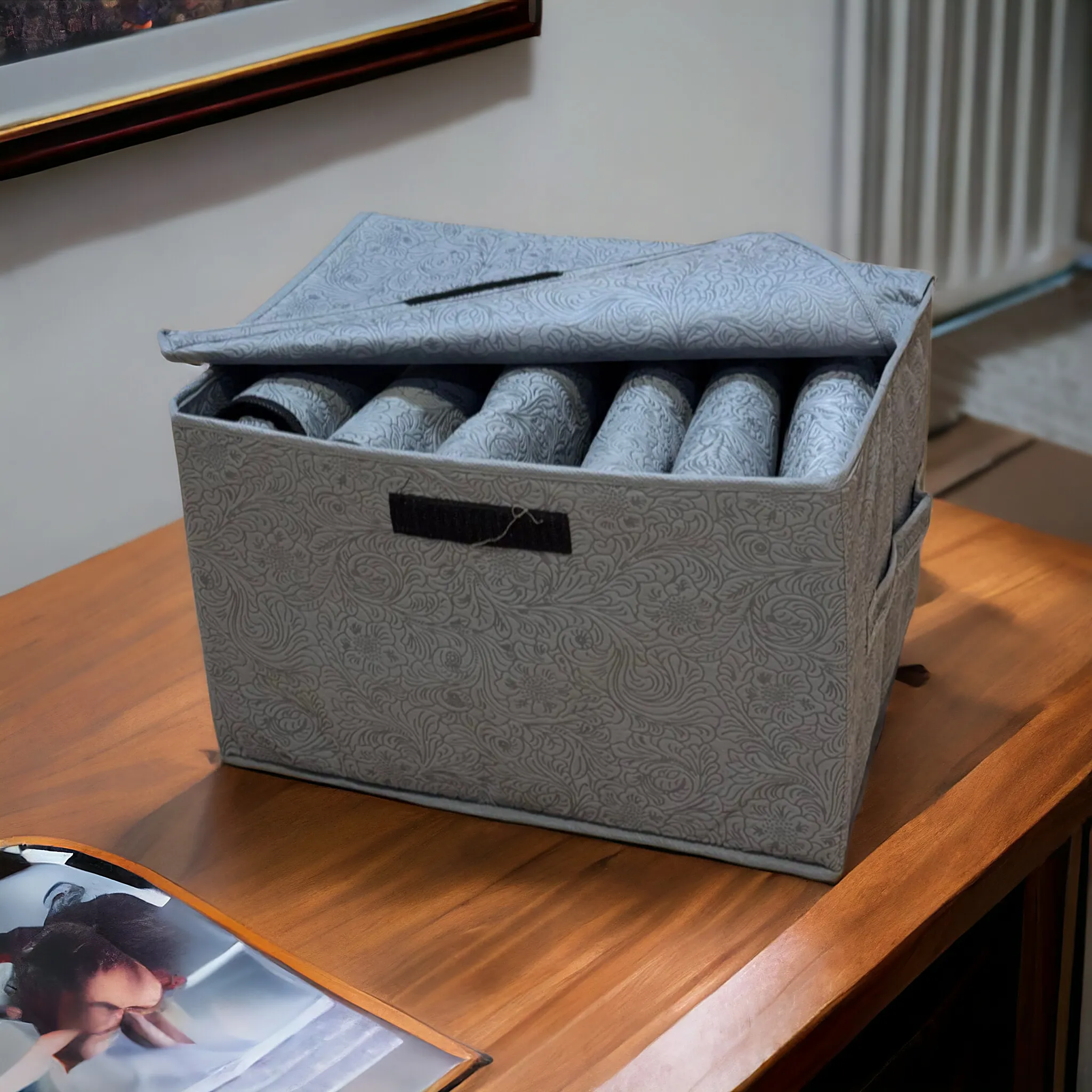 Collapsible Storage Box with Lid (Grey Textured)