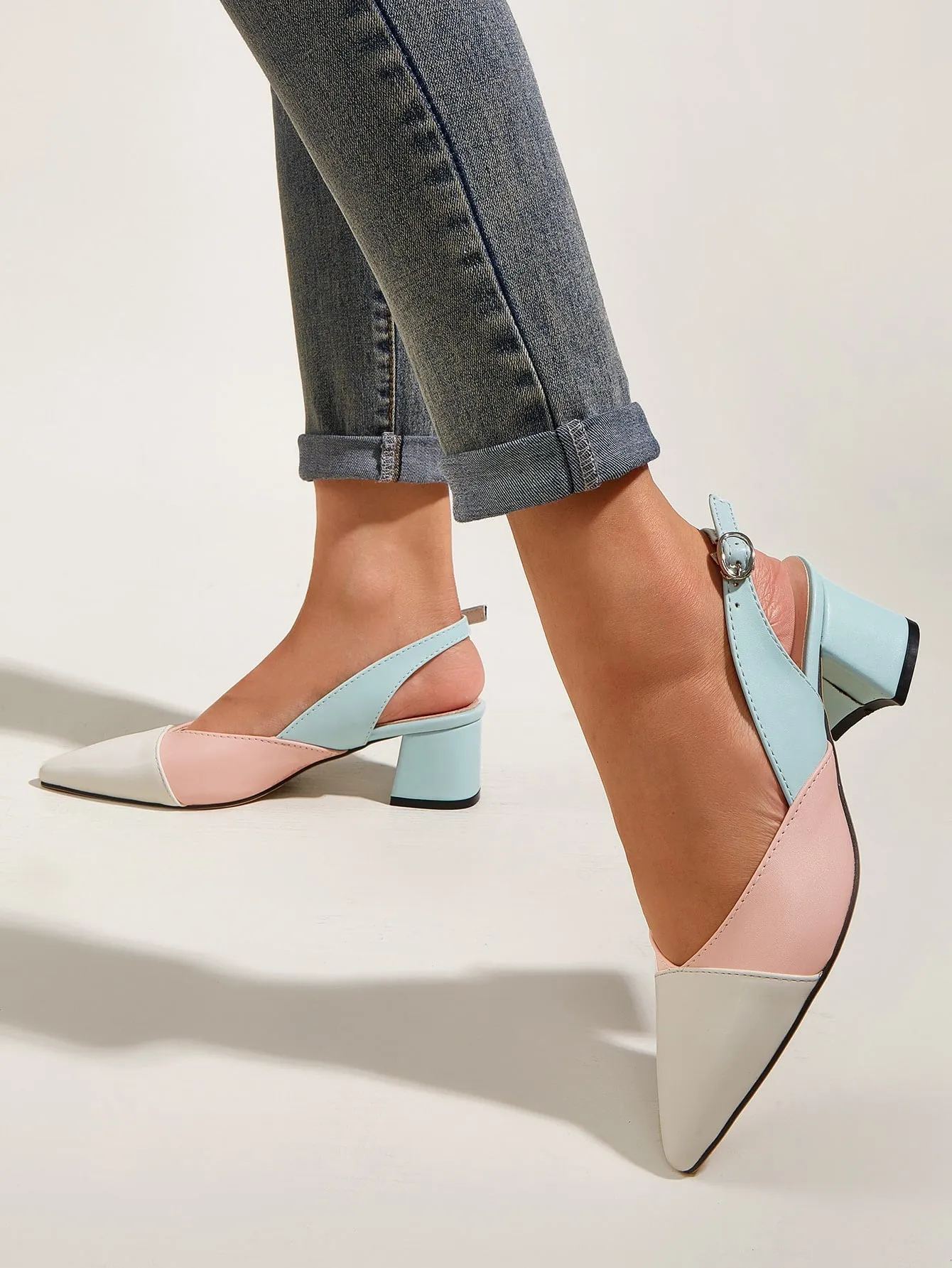 Colorblock Chunky Slingback Pumps