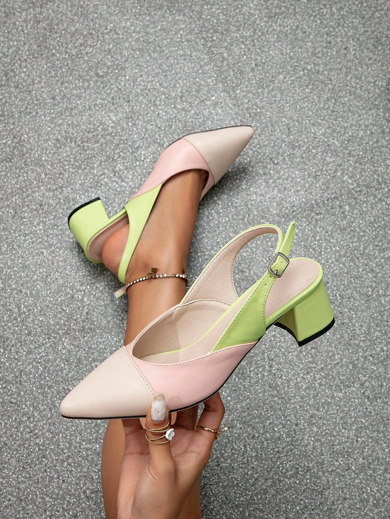 Colorblock Chunky Slingback Pumps