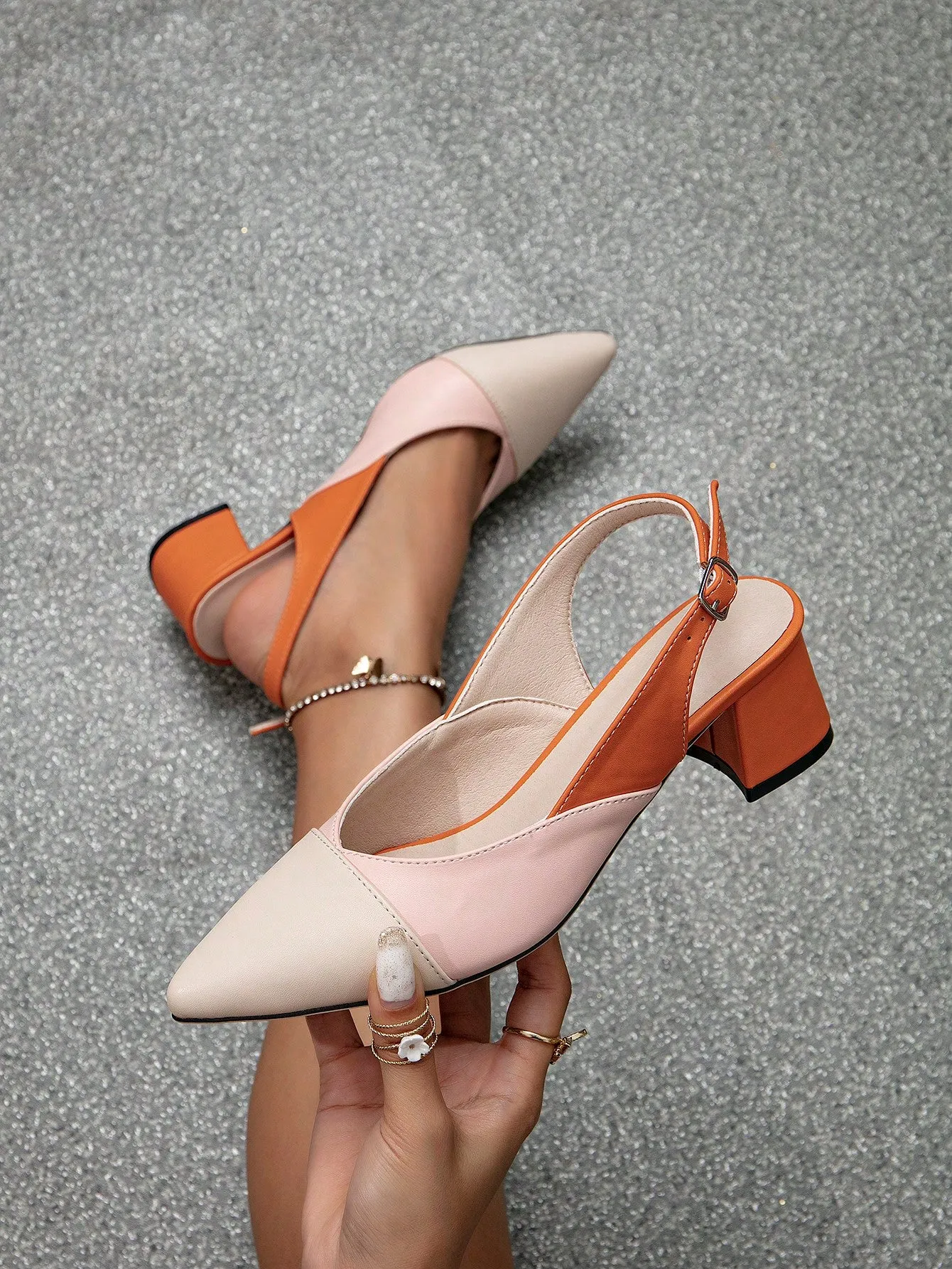 Colorblock Chunky Slingback Pumps