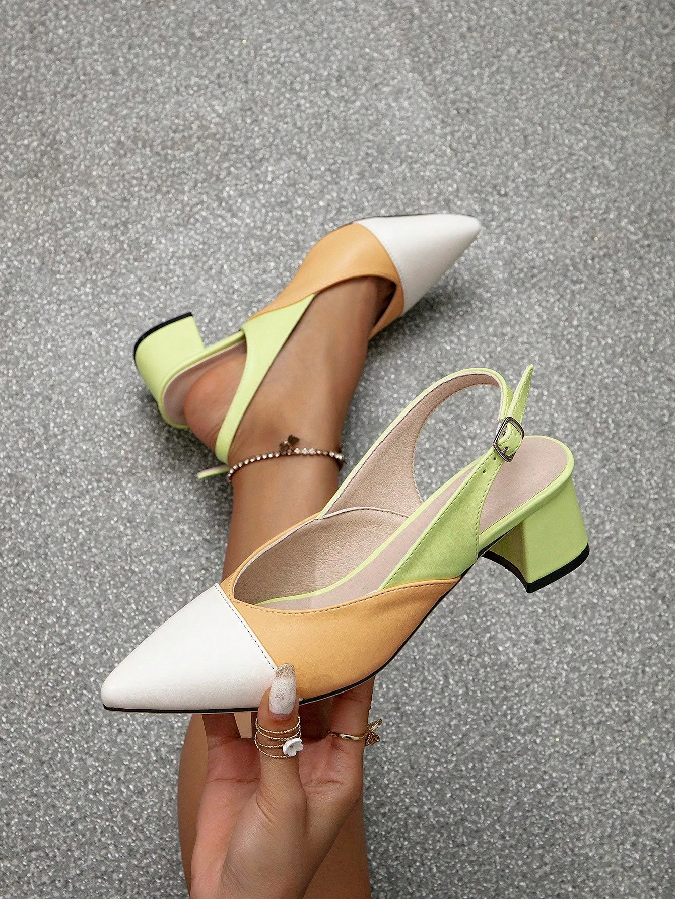 Colorblock Chunky Slingback Pumps