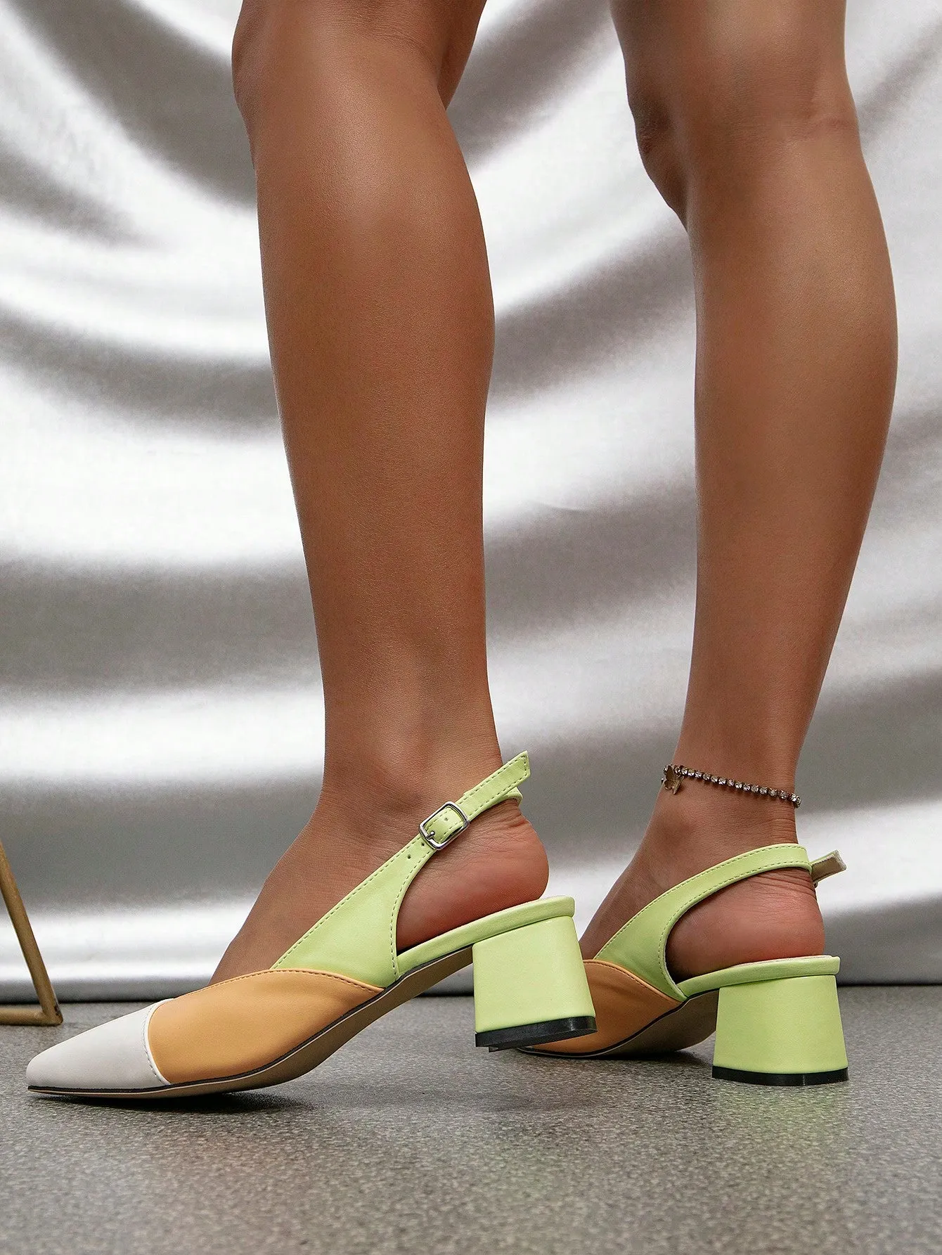 Colorblock Chunky Slingback Pumps