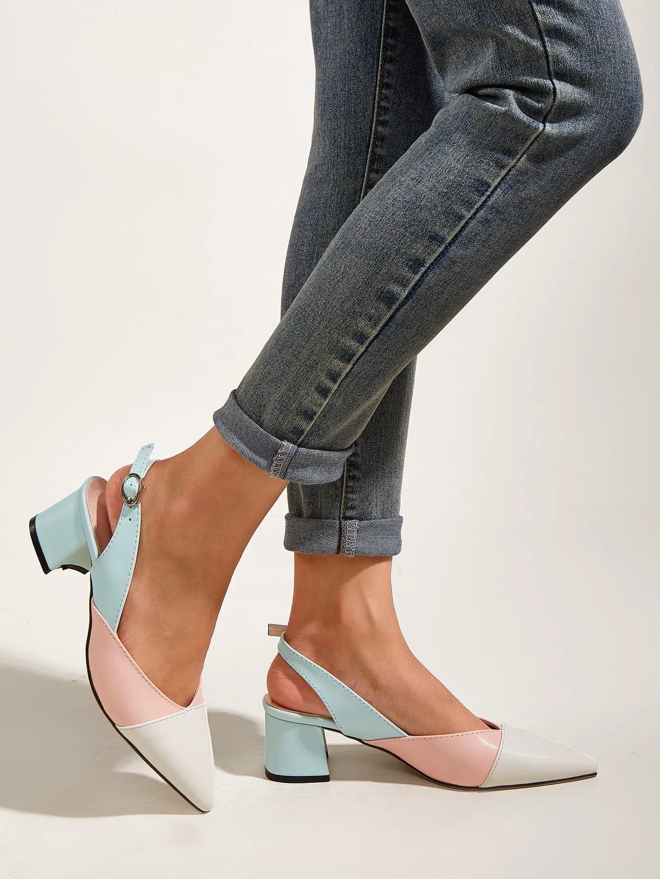 Colorblock Chunky Slingback Pumps