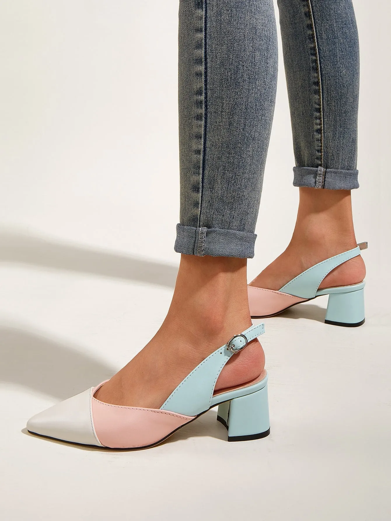 Colorblock Chunky Slingback Pumps