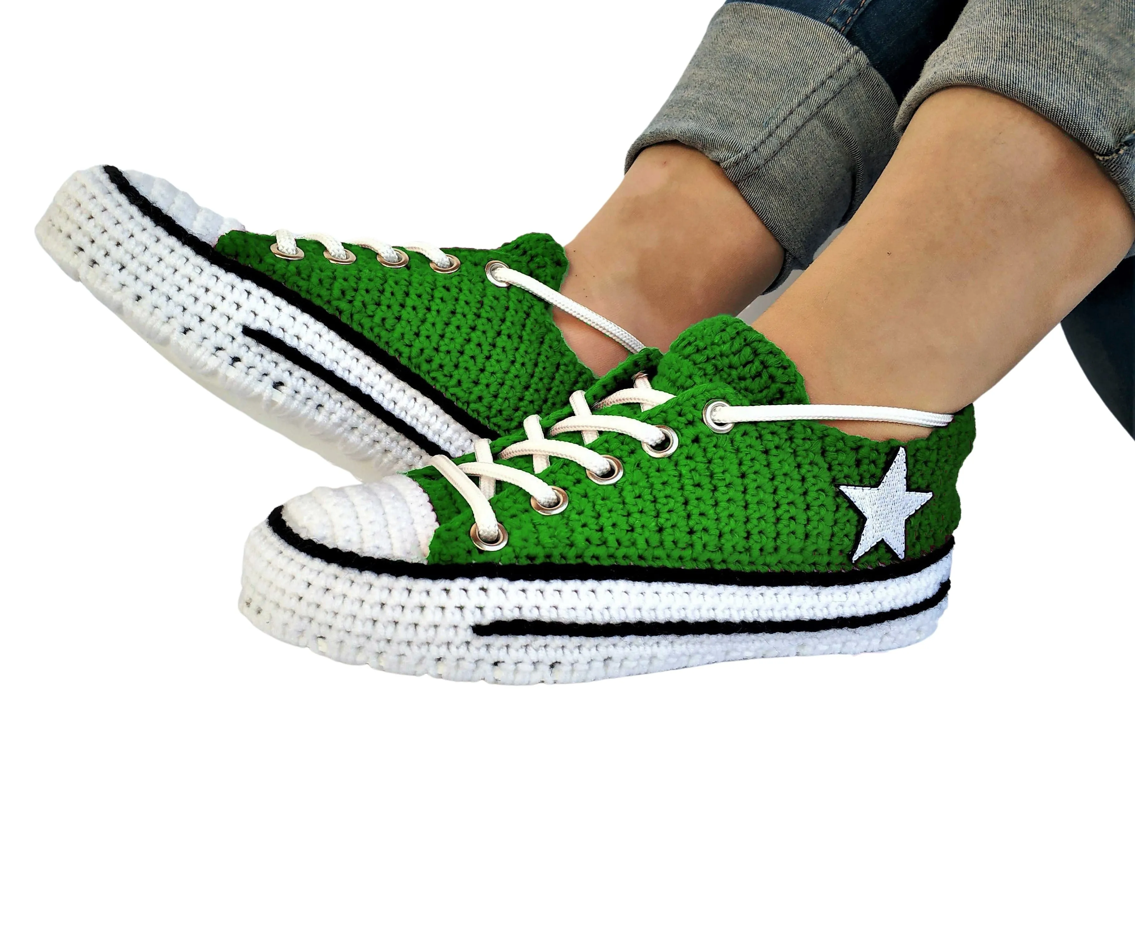 Converse Sneakers Plush Custom Green Slippers Handmade Slip On Socks