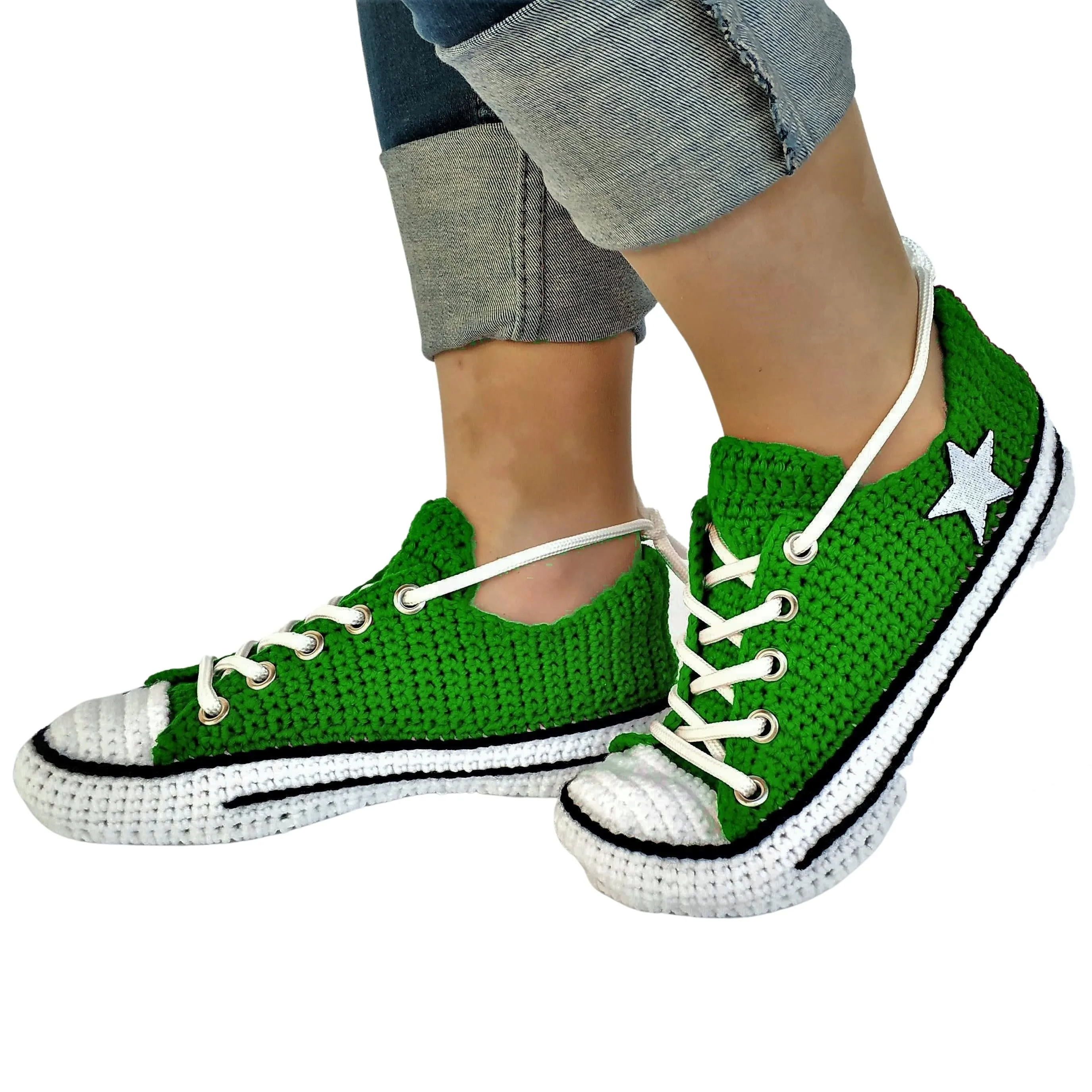 Converse Sneakers Plush Custom Green Slippers Handmade Slip On Socks