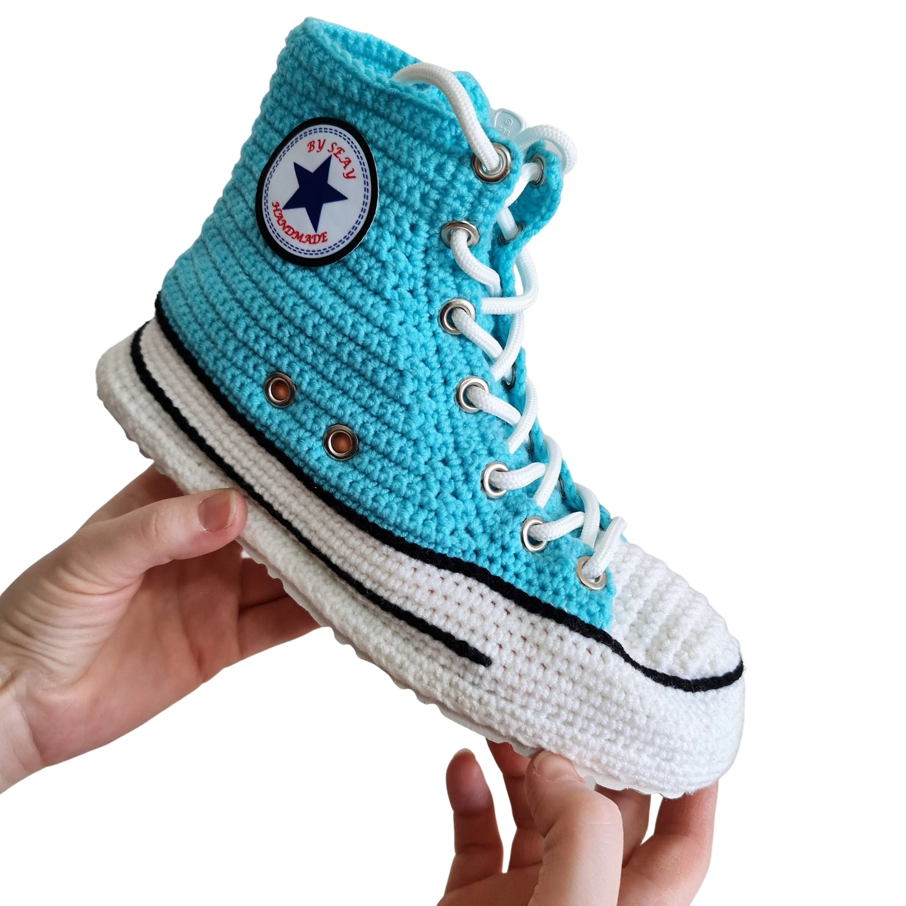 Converse Turquoise High Top Seasonal Crochet Sneakers Slippers Knitted Booties Plush