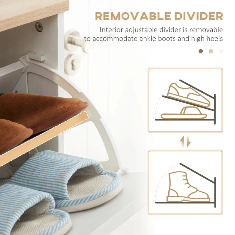 Cream White Slim Shoe Storage Cabinet with 3 Flip Drawers - 12 Pair Shoe Organizer