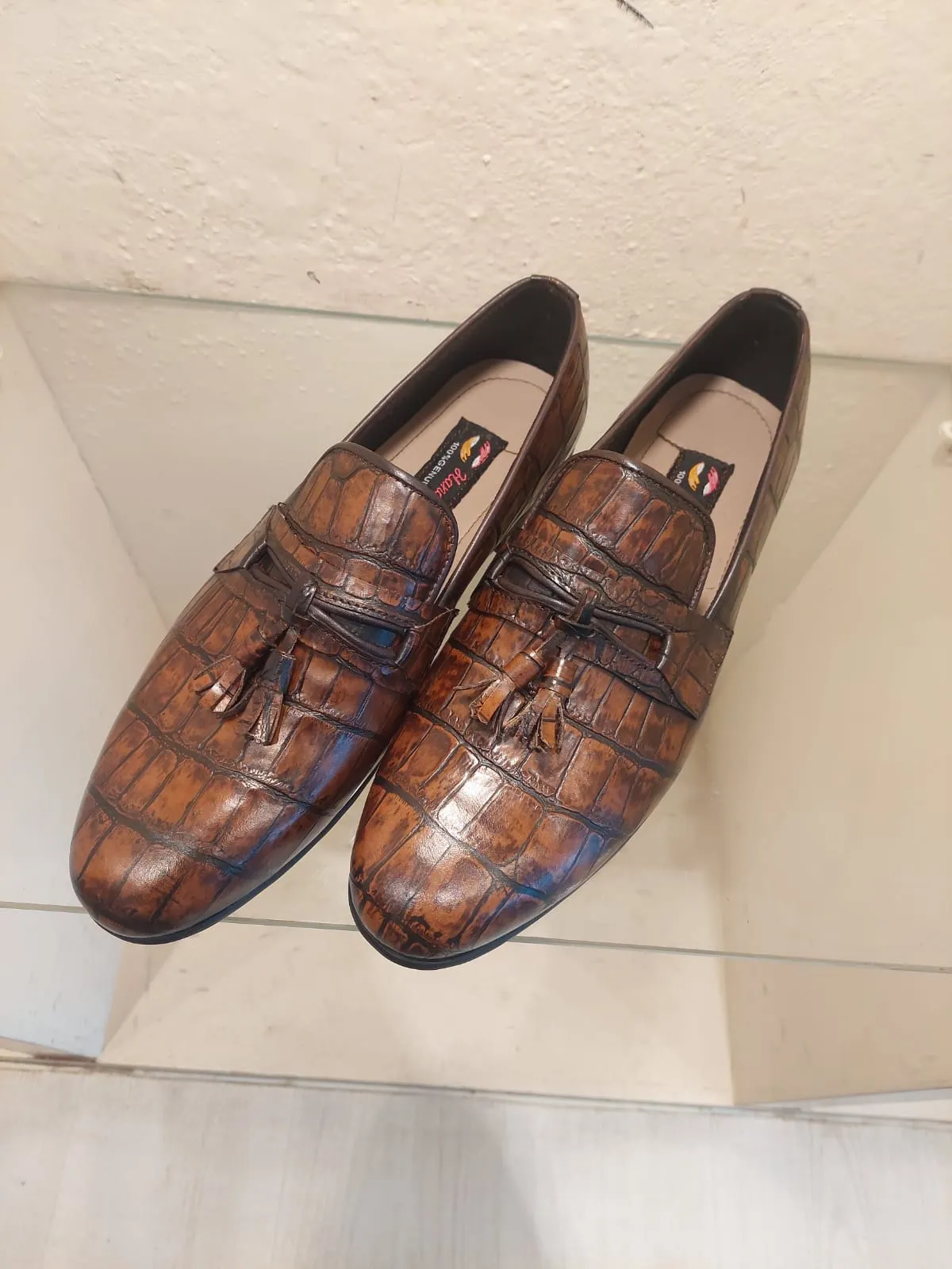 Croc Textured Brown Flat Loafers