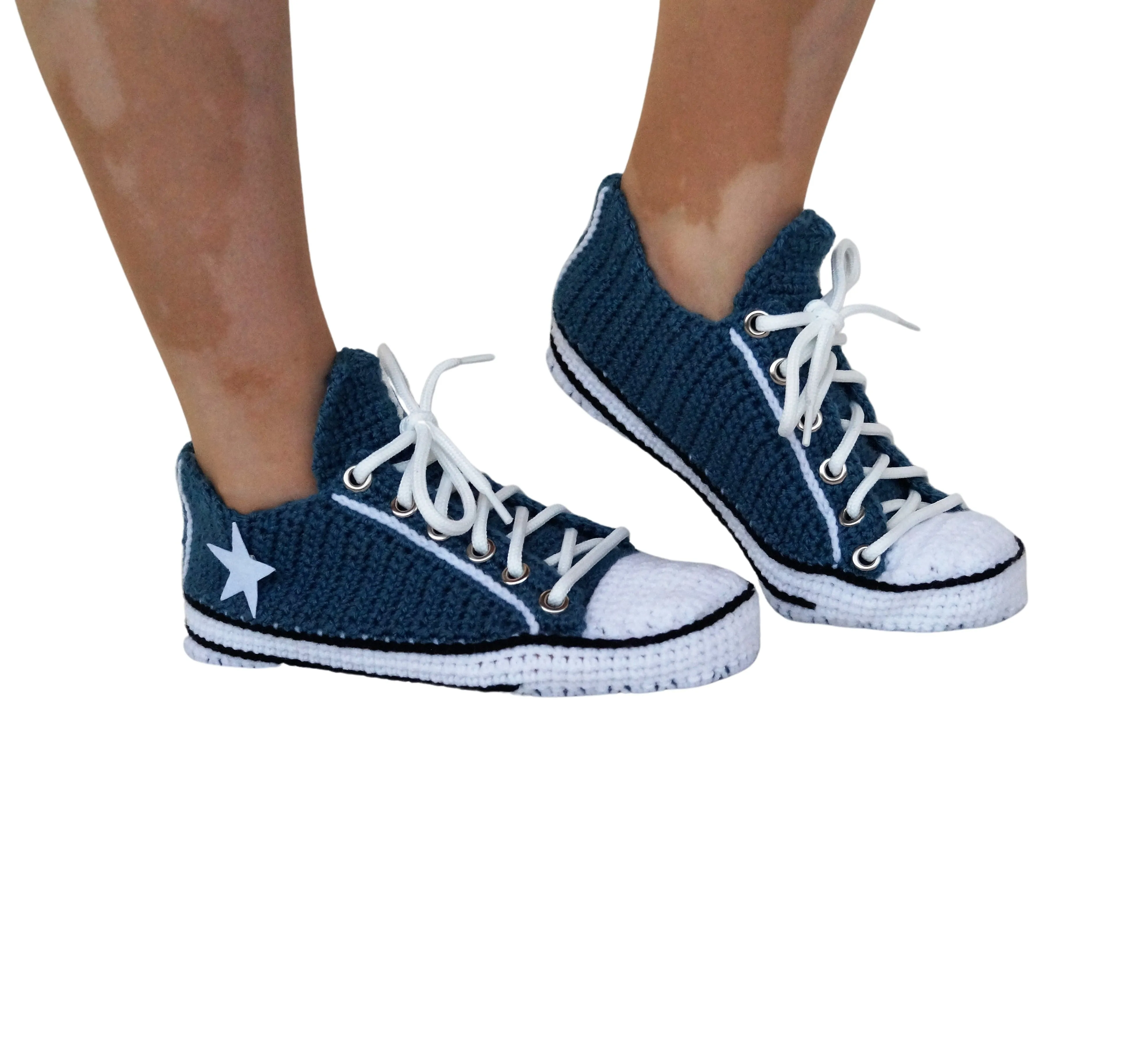 Crochet Knitted Navy Blue Converse Low Top Sneakers Slippers Classic Canvas Home Shoes