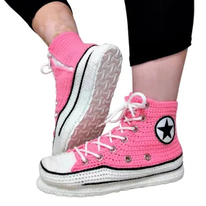 Crochet Pink Converse Platform Sneakers Slippers Women Knitting Handmade House Shoes Plush