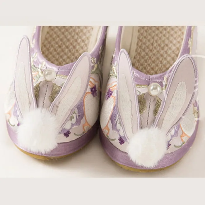 Cute Purple Bunny Fuzzy Ball Platform High Heels Shoes