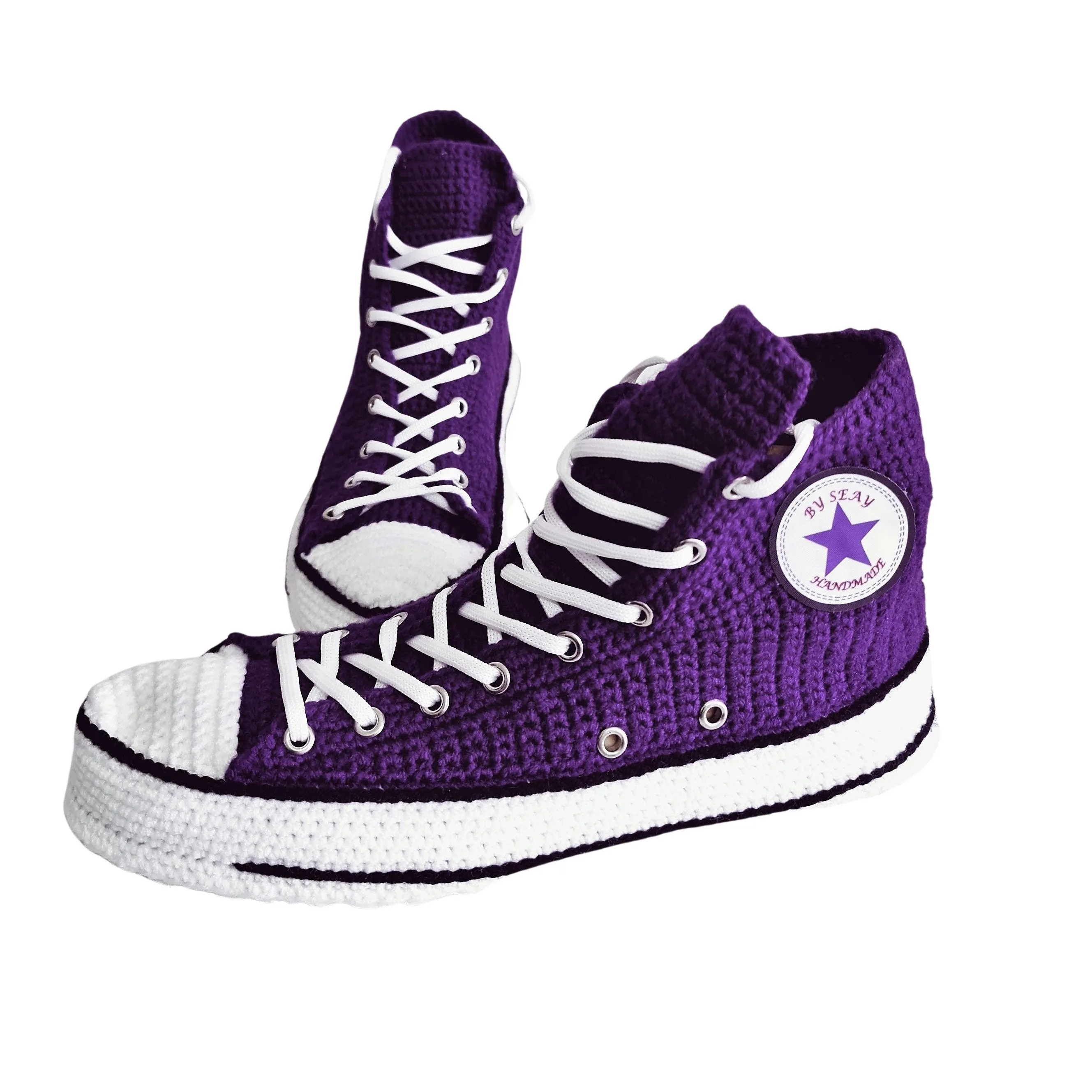 Dark Purple Converse Crochet Custom Slippers Custom Sneakers Plush Shoes