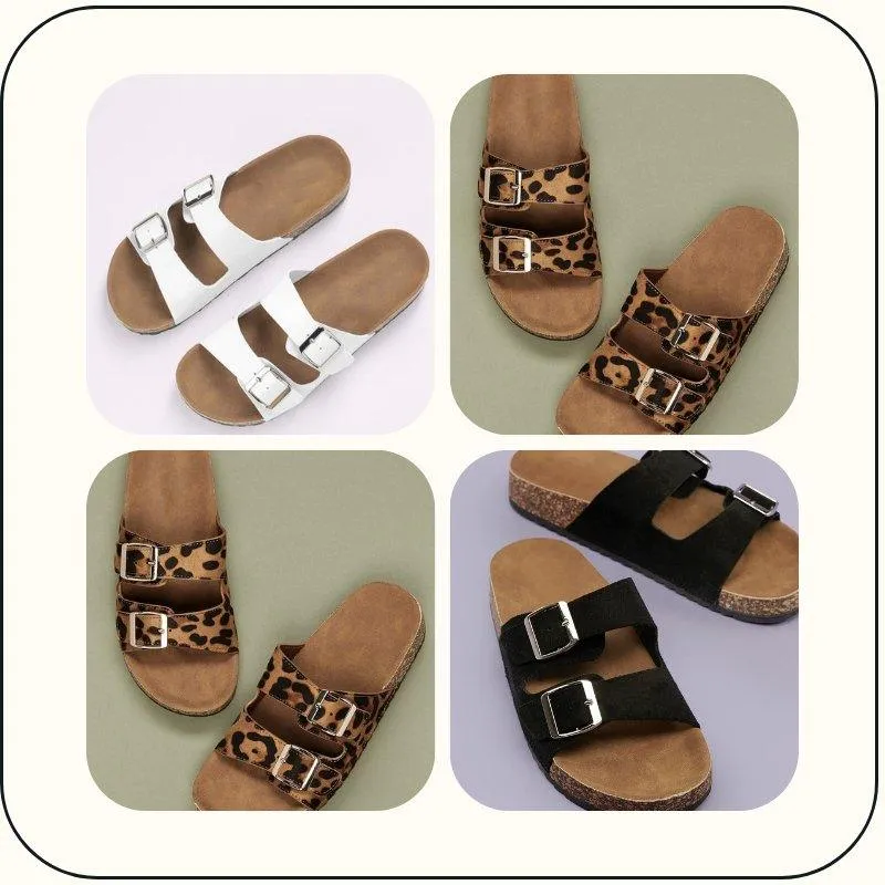 Double Buckle Footbed Sandals for Bunions and Wide Feet