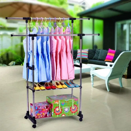 Double Rail Garment Rack & Storage Shelf