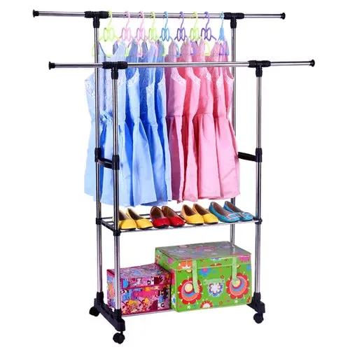 Double Rail Garment Rack & Storage Shelf