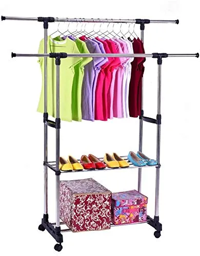 Double Rail Garment Rack & Storage Shelf