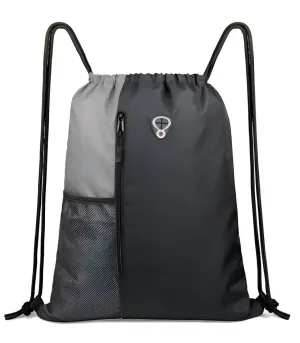 Drawstring Bag for Sports | Gym and String Backpack | 16" x 20" Inch (Black)