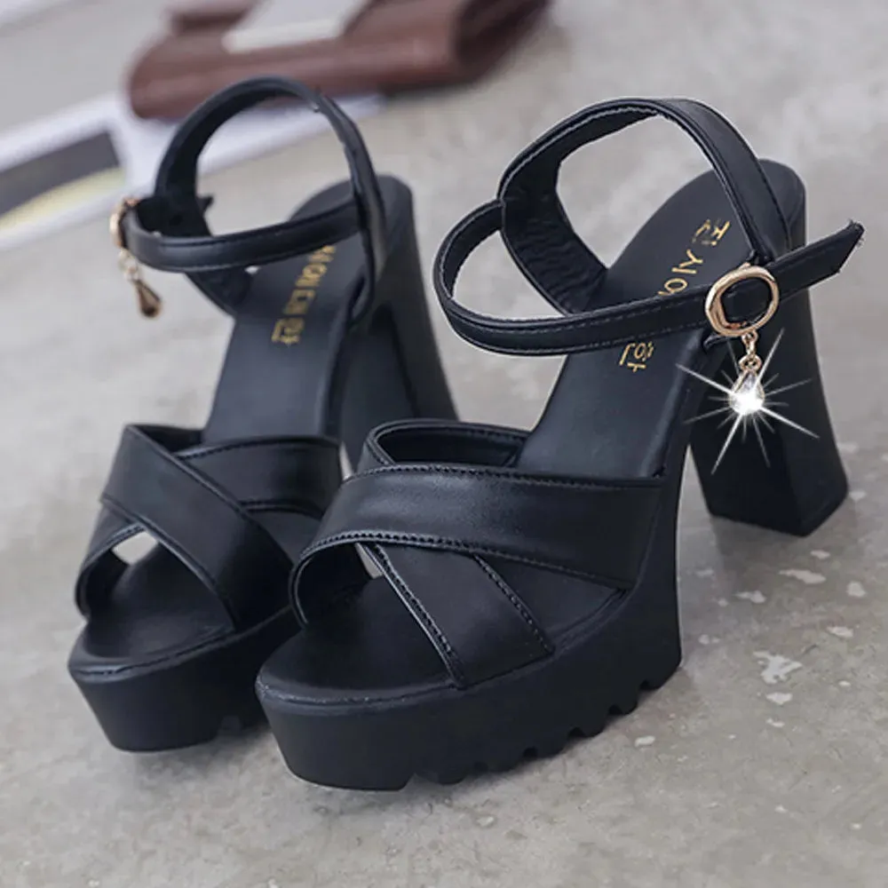 Elegant Women's Peep Toe Sandals | High Heel Platform Wedges | Fashionable Buckle Slope Shoes