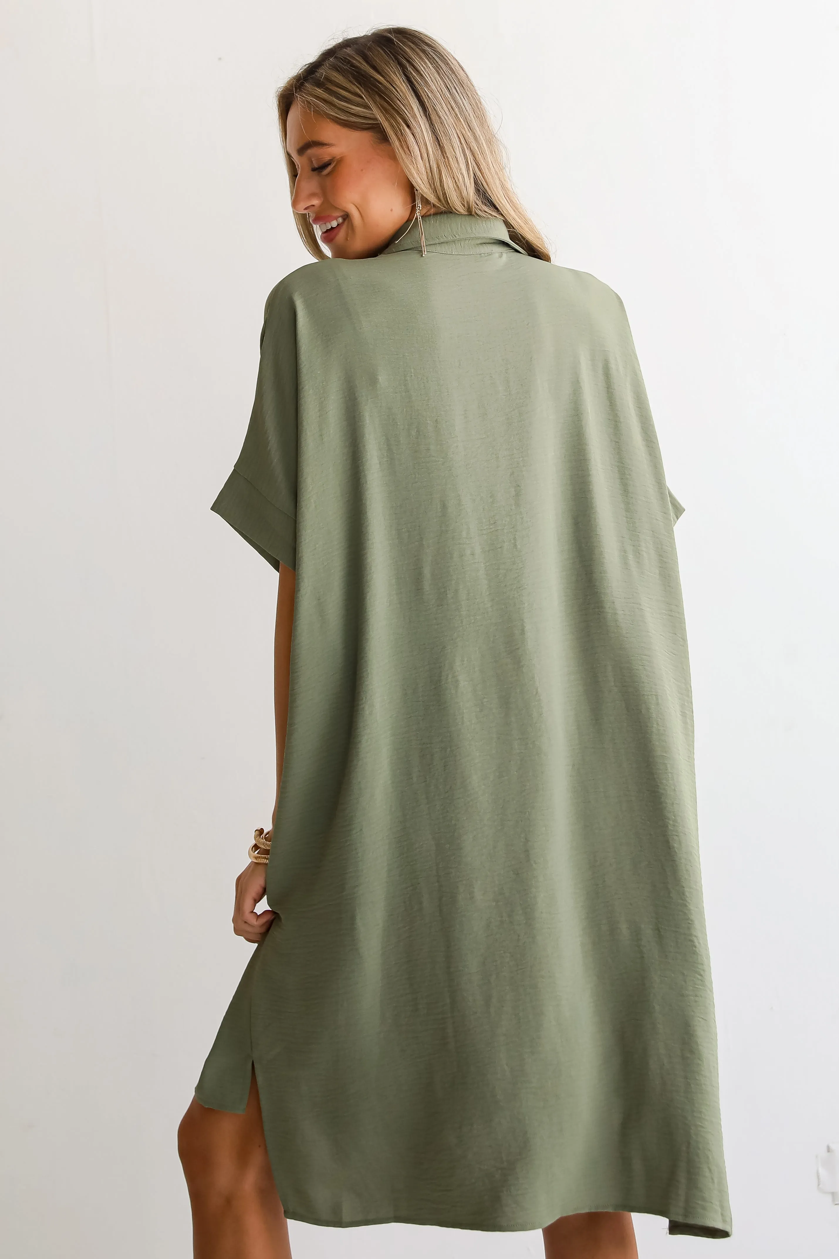 FINAL SALE - Composed Persona Green Button Front Midi Dress