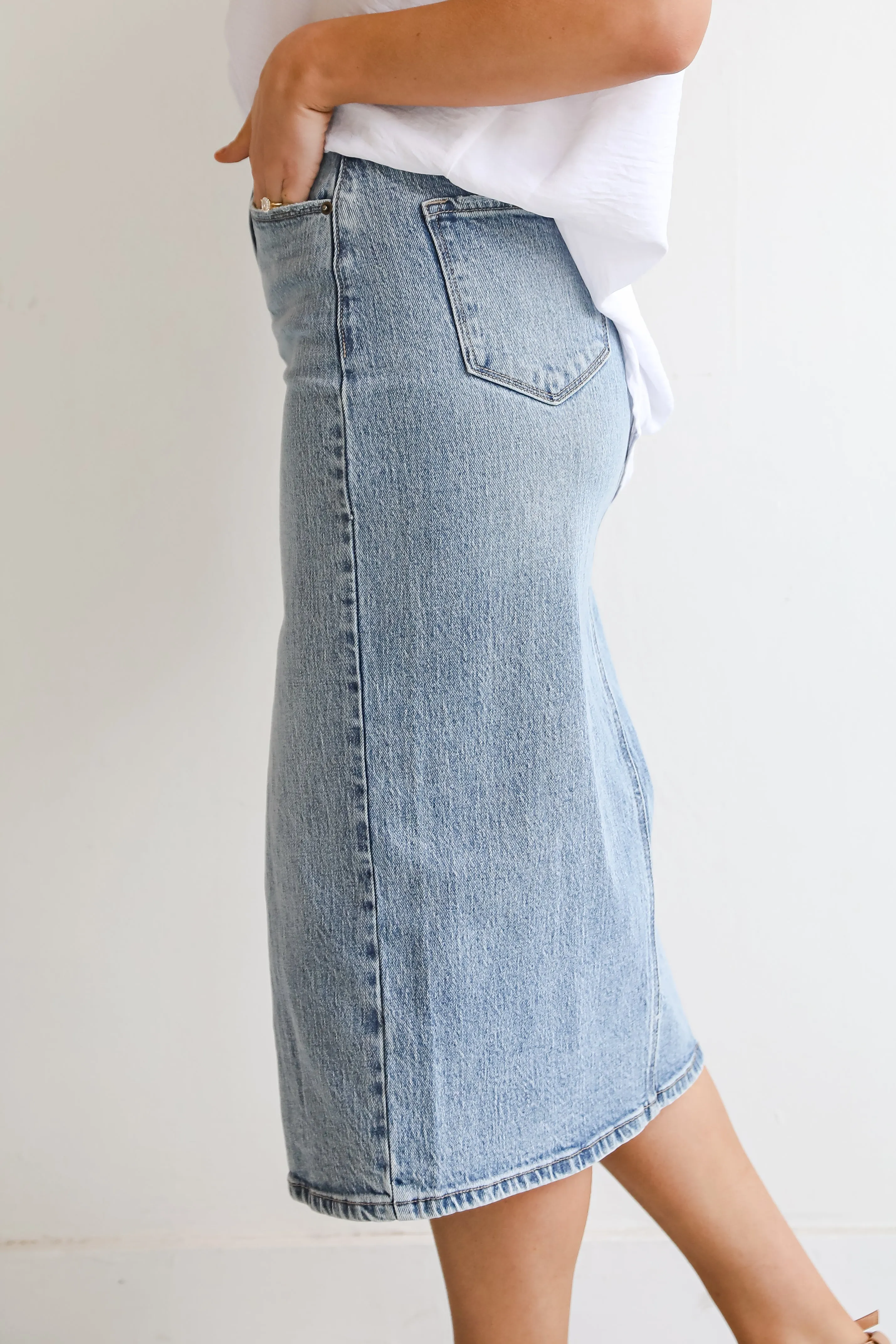 FINAL SALE - Make It Easy Medium Wash Denim Midi Skirt