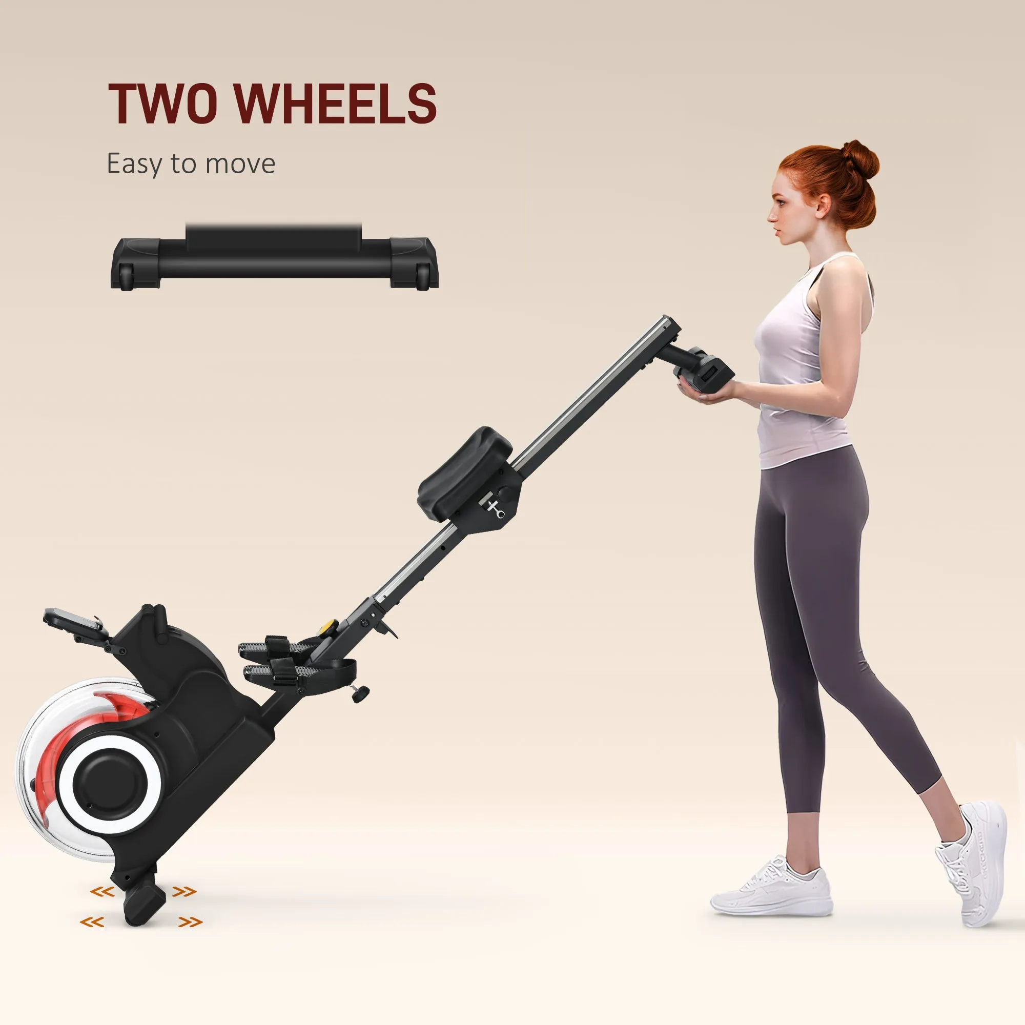 Foldable Water Rowing Machine with Wheels and LCD Monitor, Black