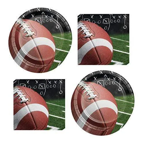 Football Party Supplies - Paper Dinner Size Plates & Luncheon Napkins (Serves 16)