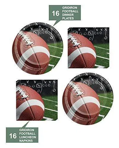 Football Party Supplies - Paper Dinner Size Plates & Luncheon Napkins (Serves 16)