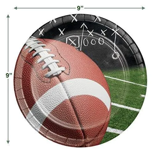 Football Party Supplies - Paper Dinner Size Plates & Luncheon Napkins (Serves 16)