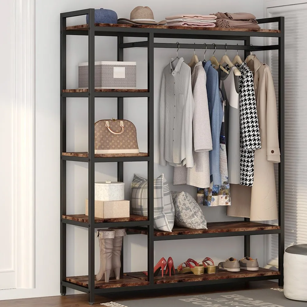 Freestanding Closet Organizer with 6 Shelves and Hanging Bar