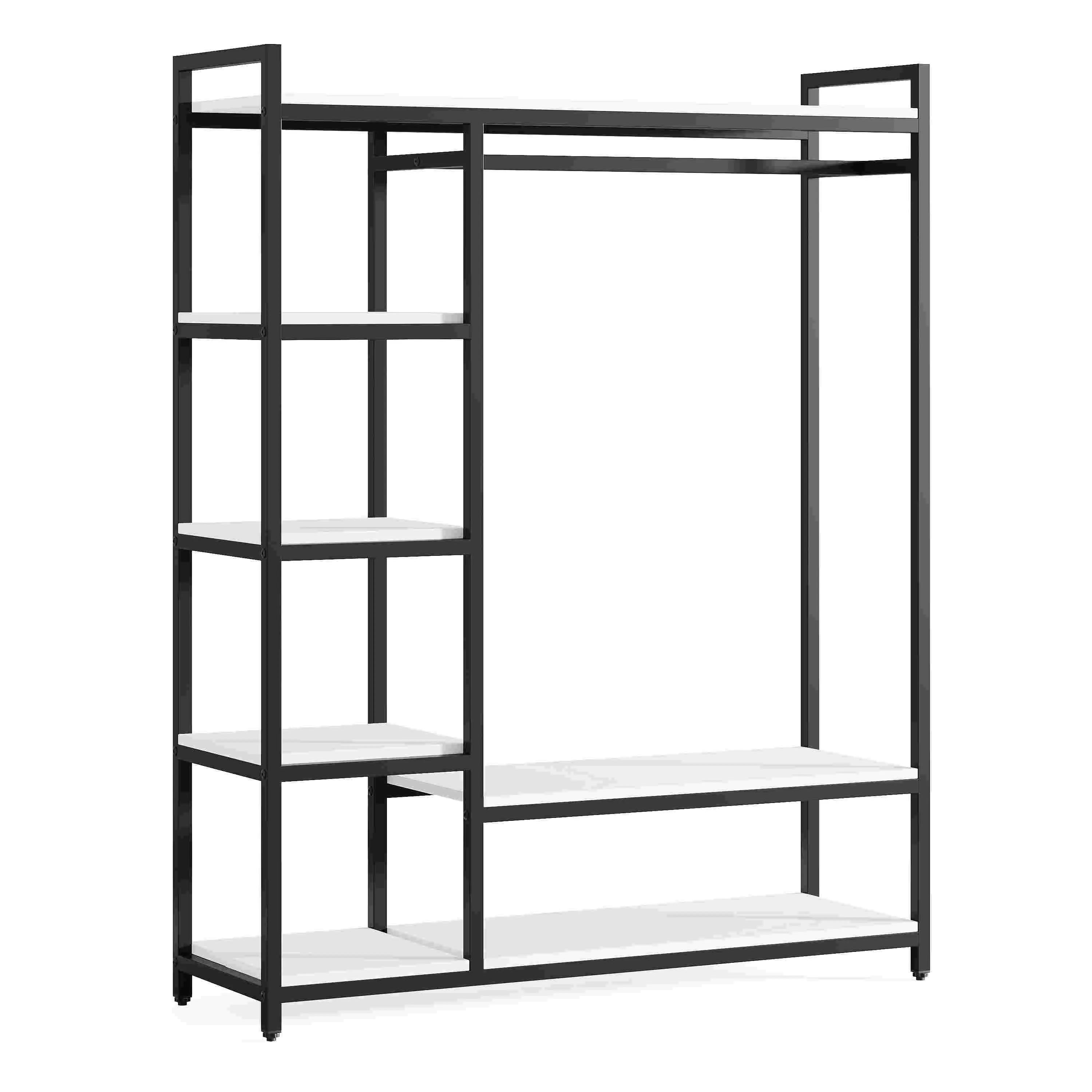 Freestanding Closet Organizer with 6 Shelves and Hanging Bar