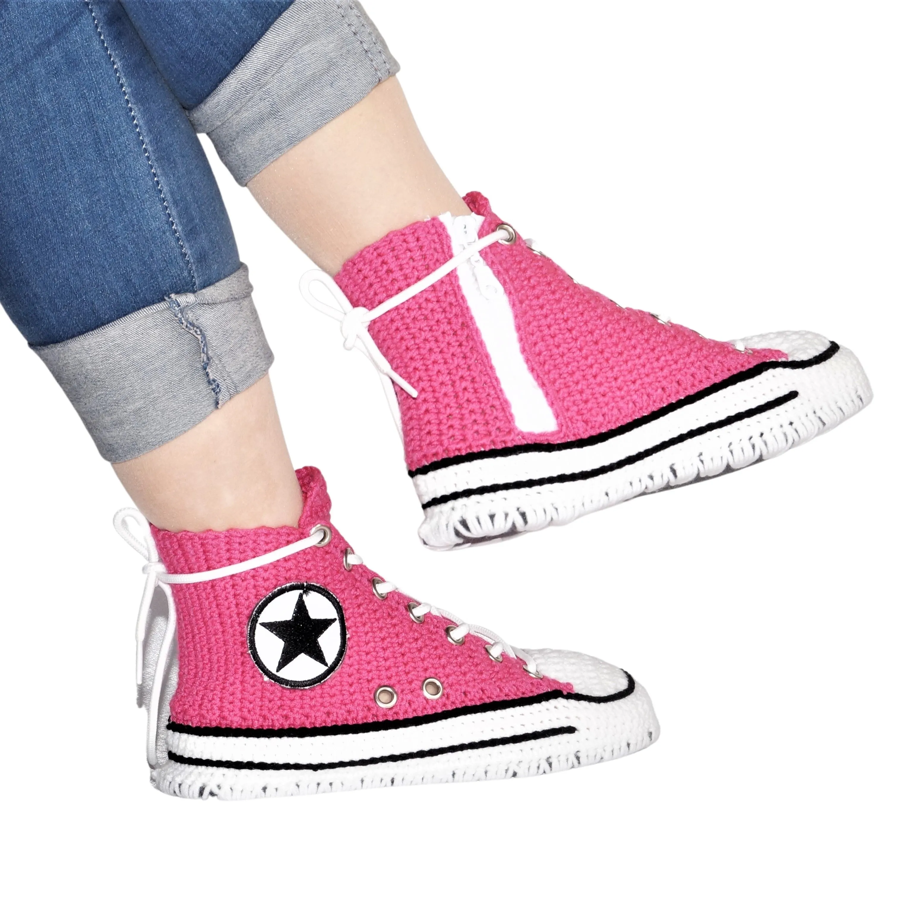 Fuchsia Converse Sneakers Custom Handmade Slippers House Sneakers Soft Plush