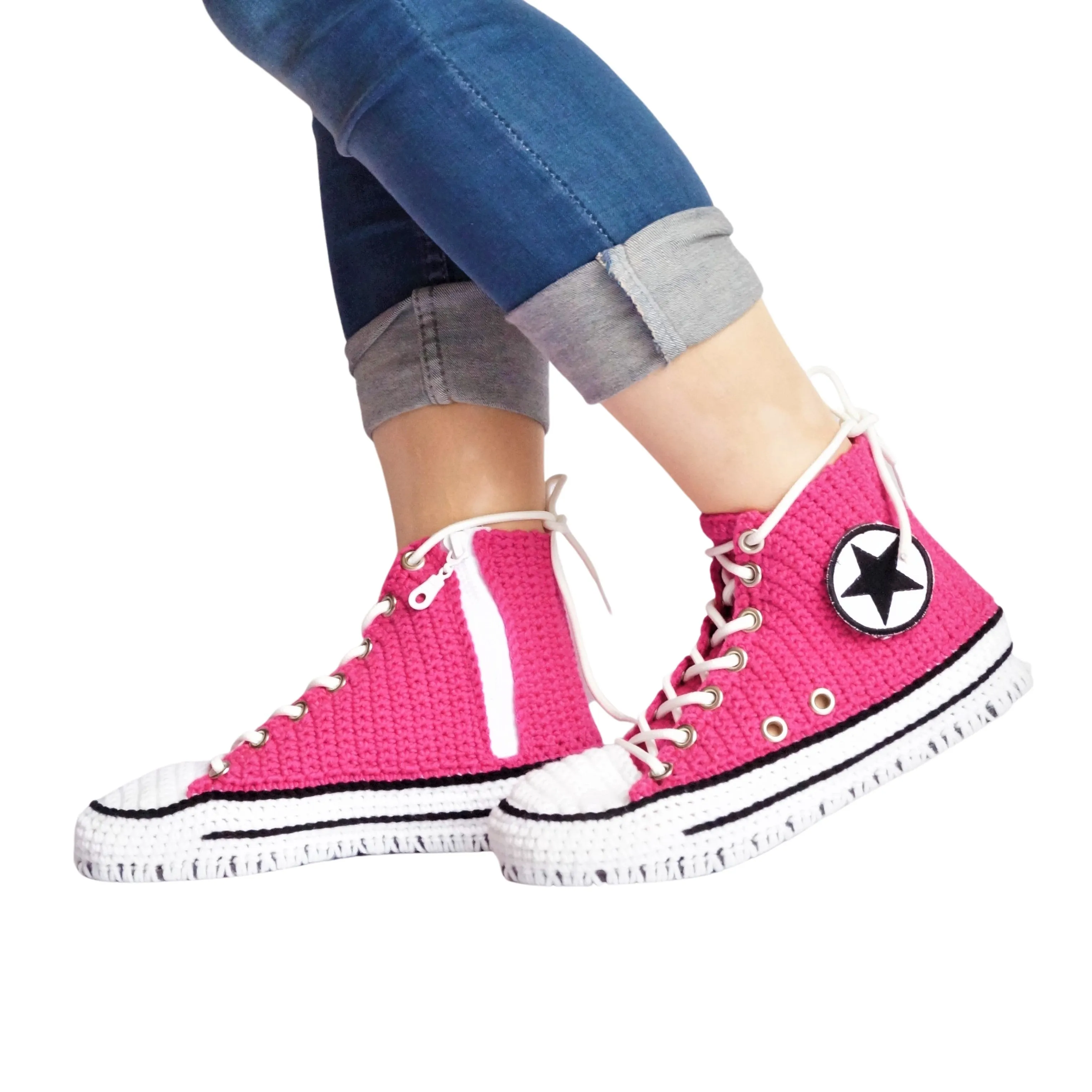 Fuchsia Converse Sneakers Custom Handmade Slippers House Sneakers Soft Plush