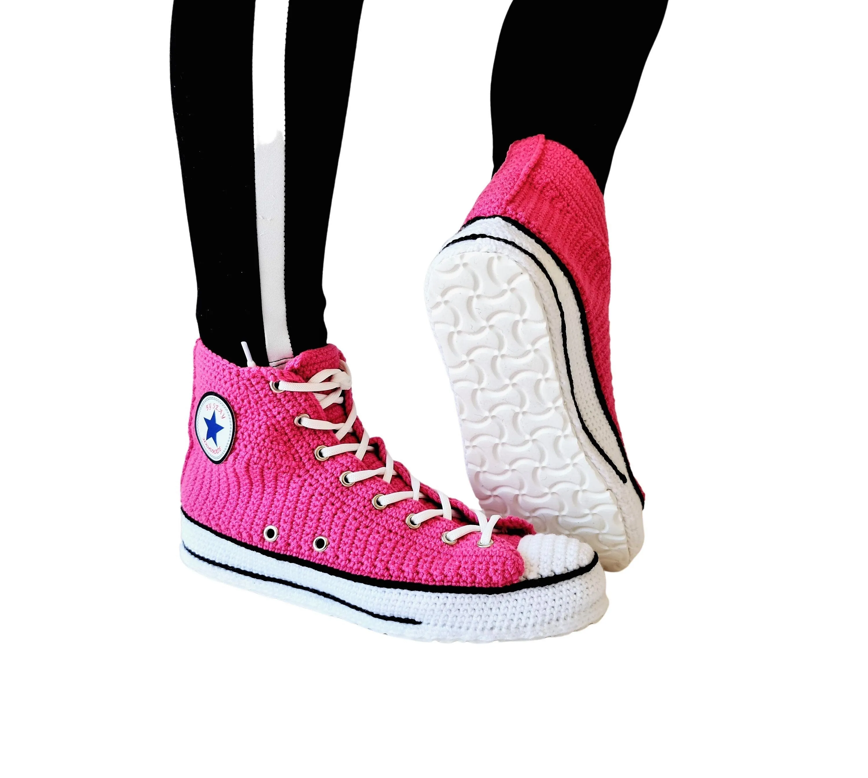 Fuchsia Converse Sneakers Slippers Plush Shoes Slip On House Boots Socks