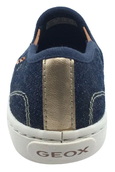 Geox Girl's Kiwi Denim Blue Canvas Slip On Sporty Low Top Sneaker Shoe