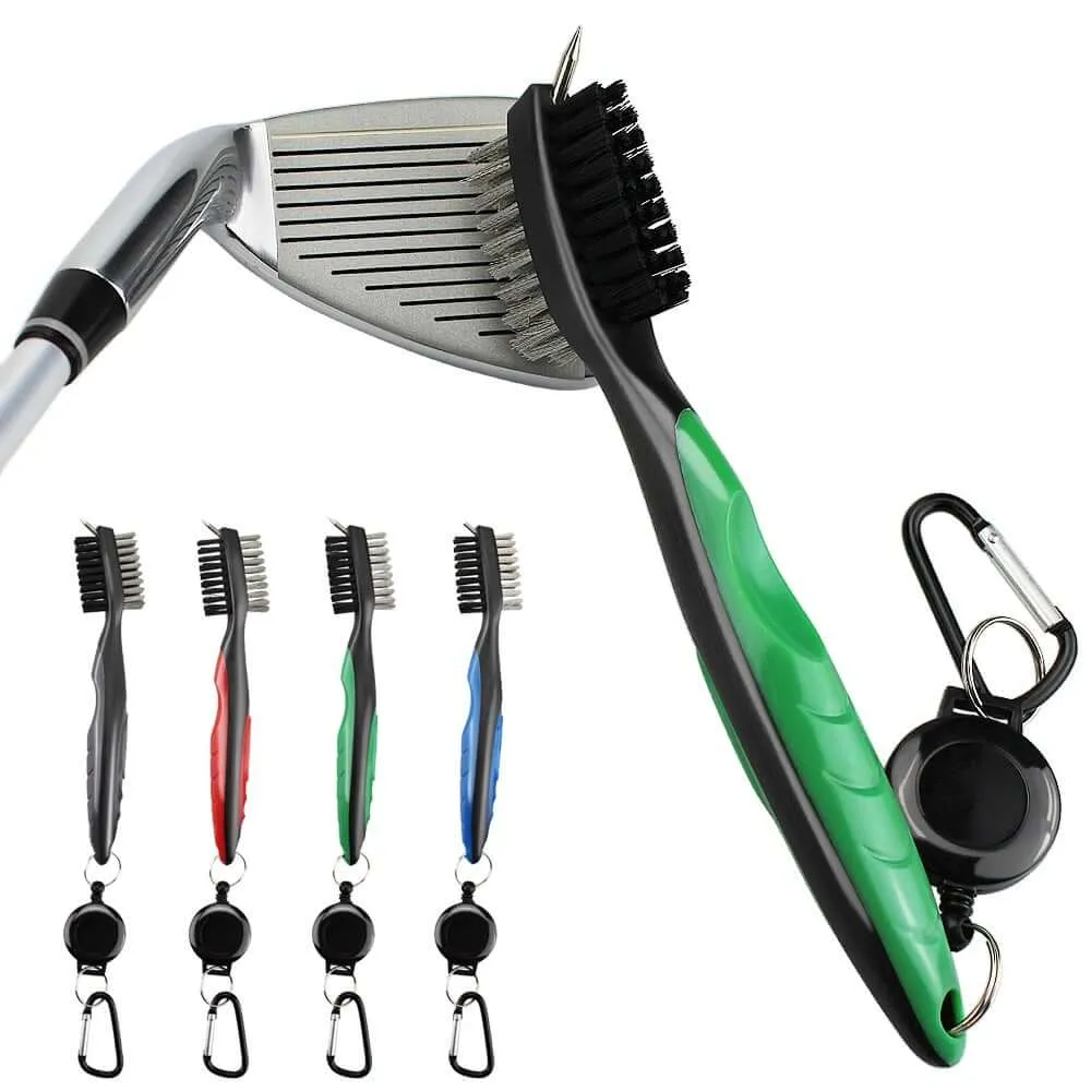 Golf Club Brush and Club Groove Cleaner 2 Ft Retractable Zip-line Aluminum Carabiner, Lightweight and Stylish, Ergonomic Design, Easily Attaches to Golf Bag