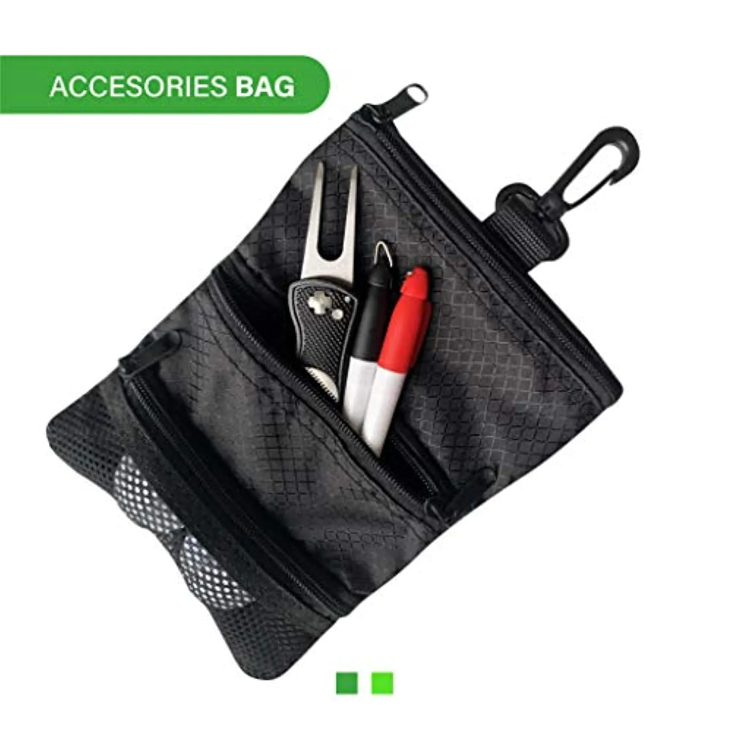 Golf Towel and Tool Accessories Bag KIT - Comes with a Golf Towel, Golf Club Cleaner, Divot Repair Tool, Golf Club Brush, Golf Ball Marker. This are The Perfect Golf Accessories for Men and Women.