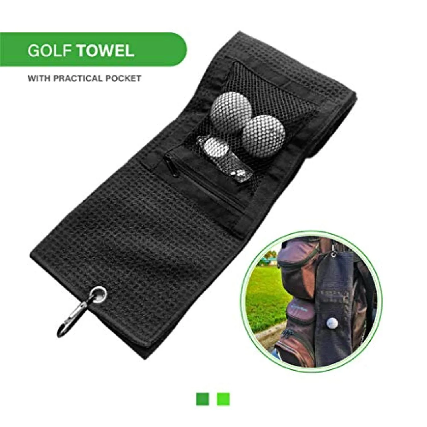 Golf Towel and Tool Accessories Bag KIT - Comes with a Golf Towel, Golf Club Cleaner, Divot Repair Tool, Golf Club Brush, Golf Ball Marker. This are The Perfect Golf Accessories for Men and Women.