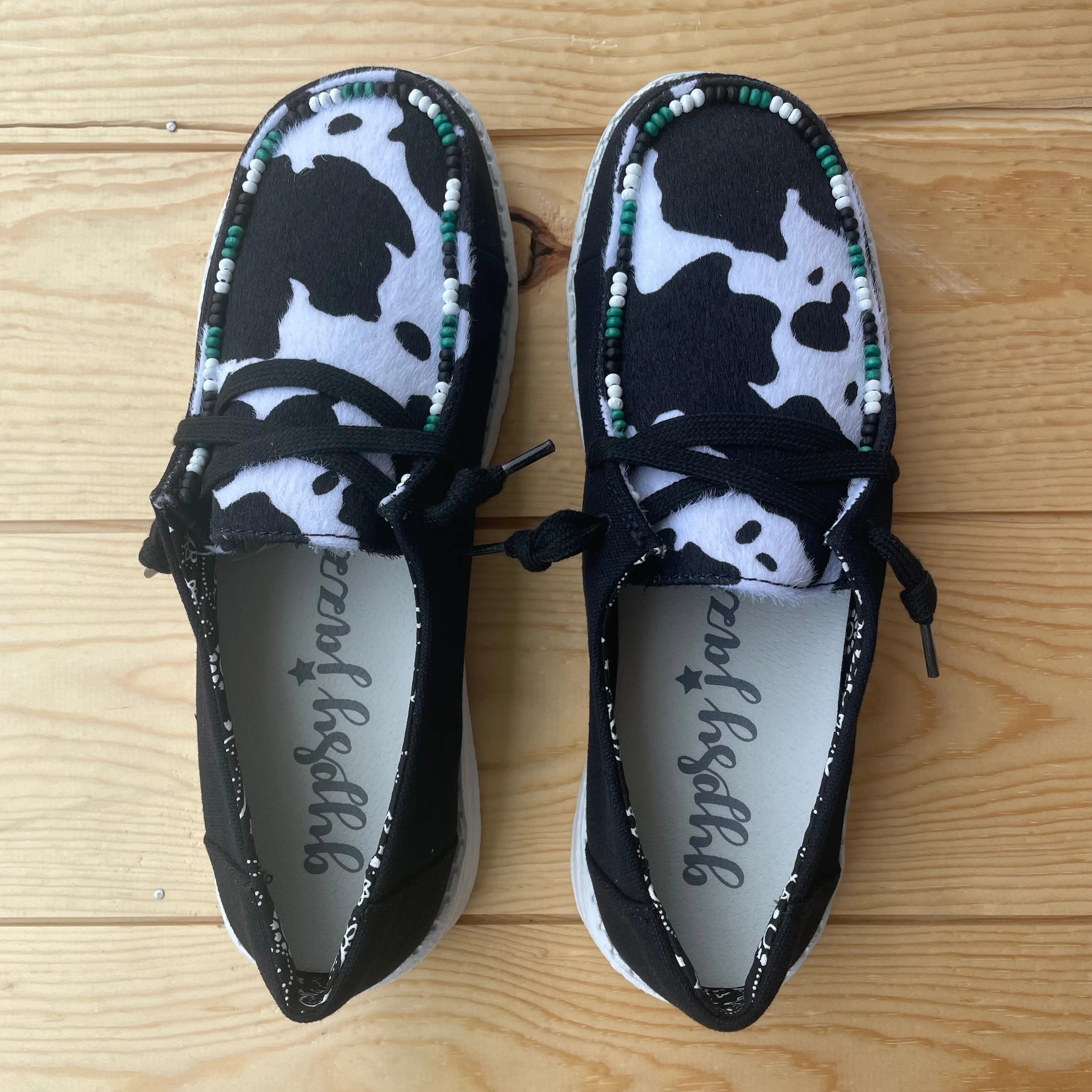 Gypsy Jazz "Clarissa" Black & White Cow Slip-on Shoes