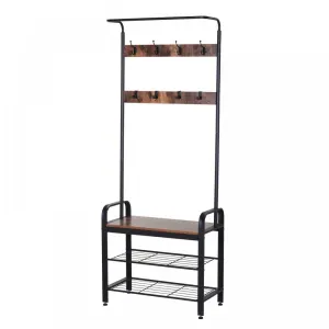 Hallway Organiser Unit Industrial Vintage Hanger for Coats Bags Shoes Freestanding Metal Frame w/ 8 Hook 2 Shelves