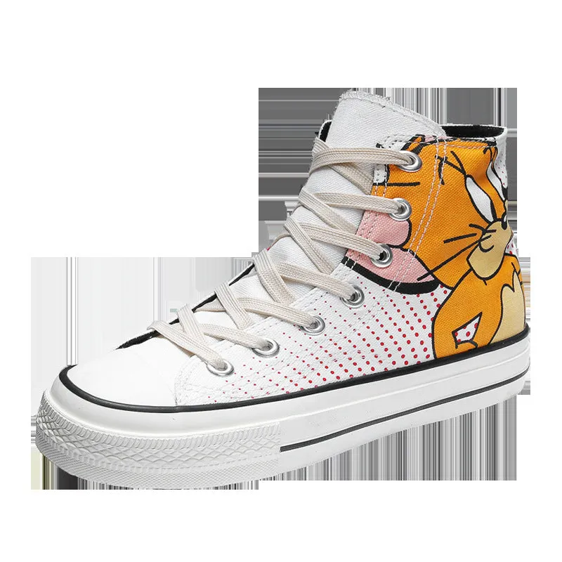 Hand drawn cartoon cat and mouse canvas Shoes