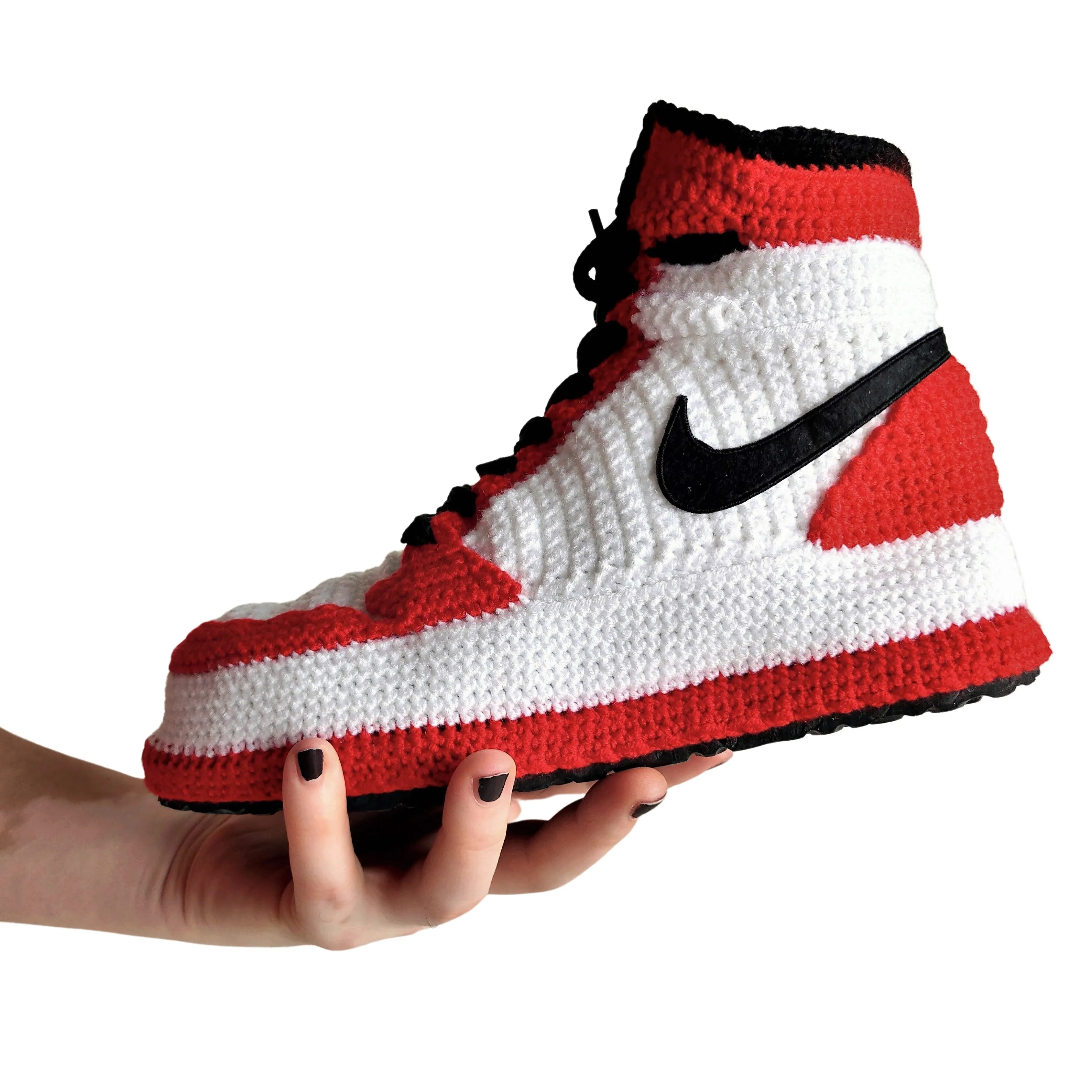 Handmade Jordan Bred Toe Sneakers Casual Wool Warm Crochet Home Cotton Knitting Slippers Plus