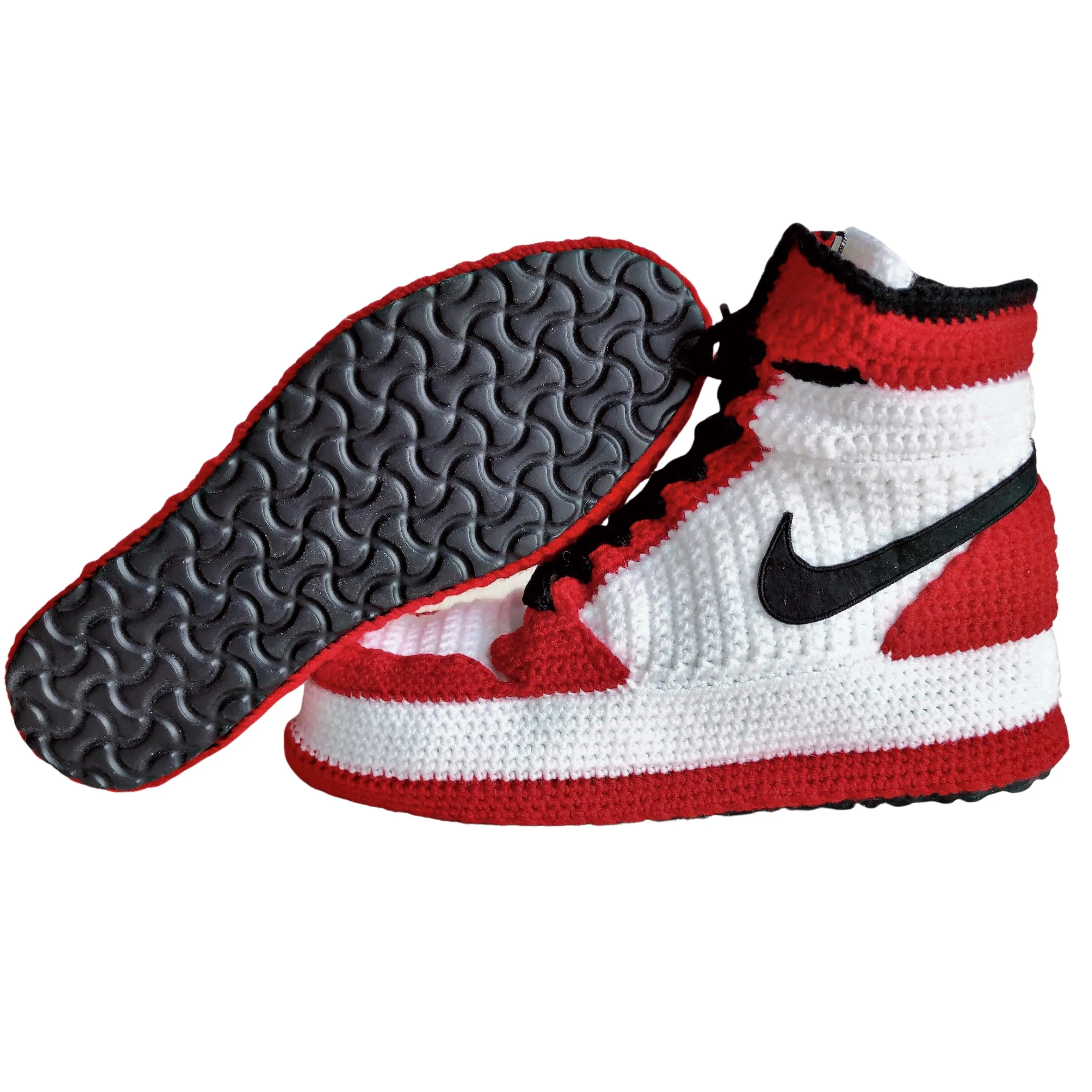 Handmade Jordan Bred Toe Sneakers Casual Wool Warm Crochet Home Cotton Knitting Slippers Plus