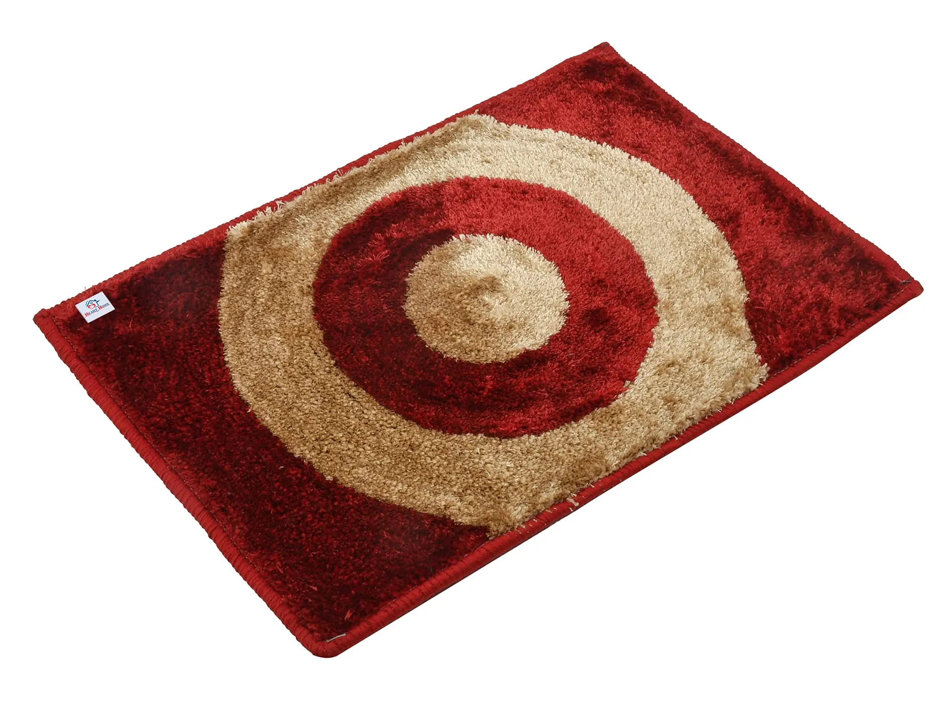 Heart Home Circle Design Soft, Lightweigth Velvet Doormat/Floor Mat (Red & Brown)