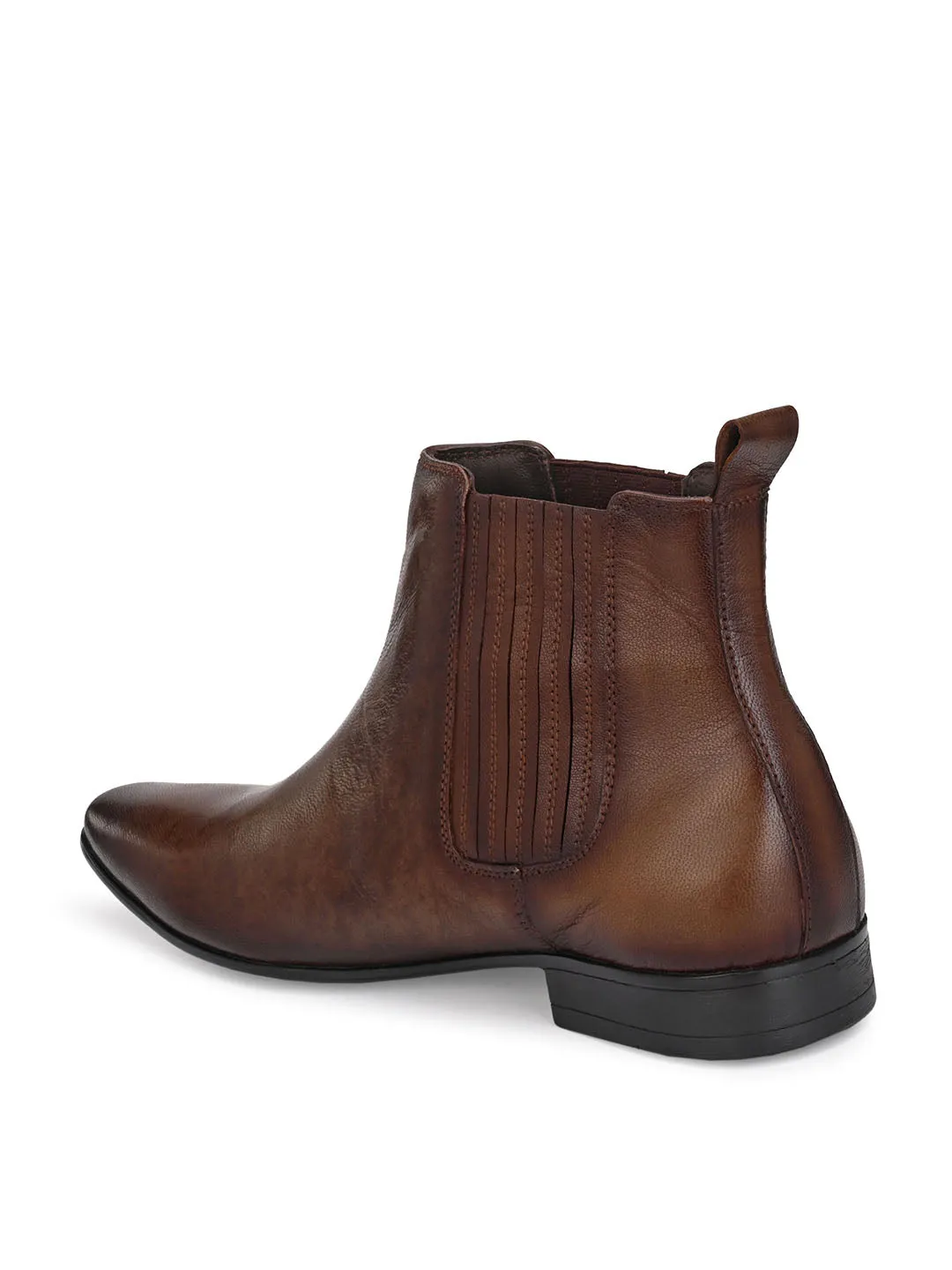 Hitz Men's Brown Leather Slip-On Ankle Boot Shoes